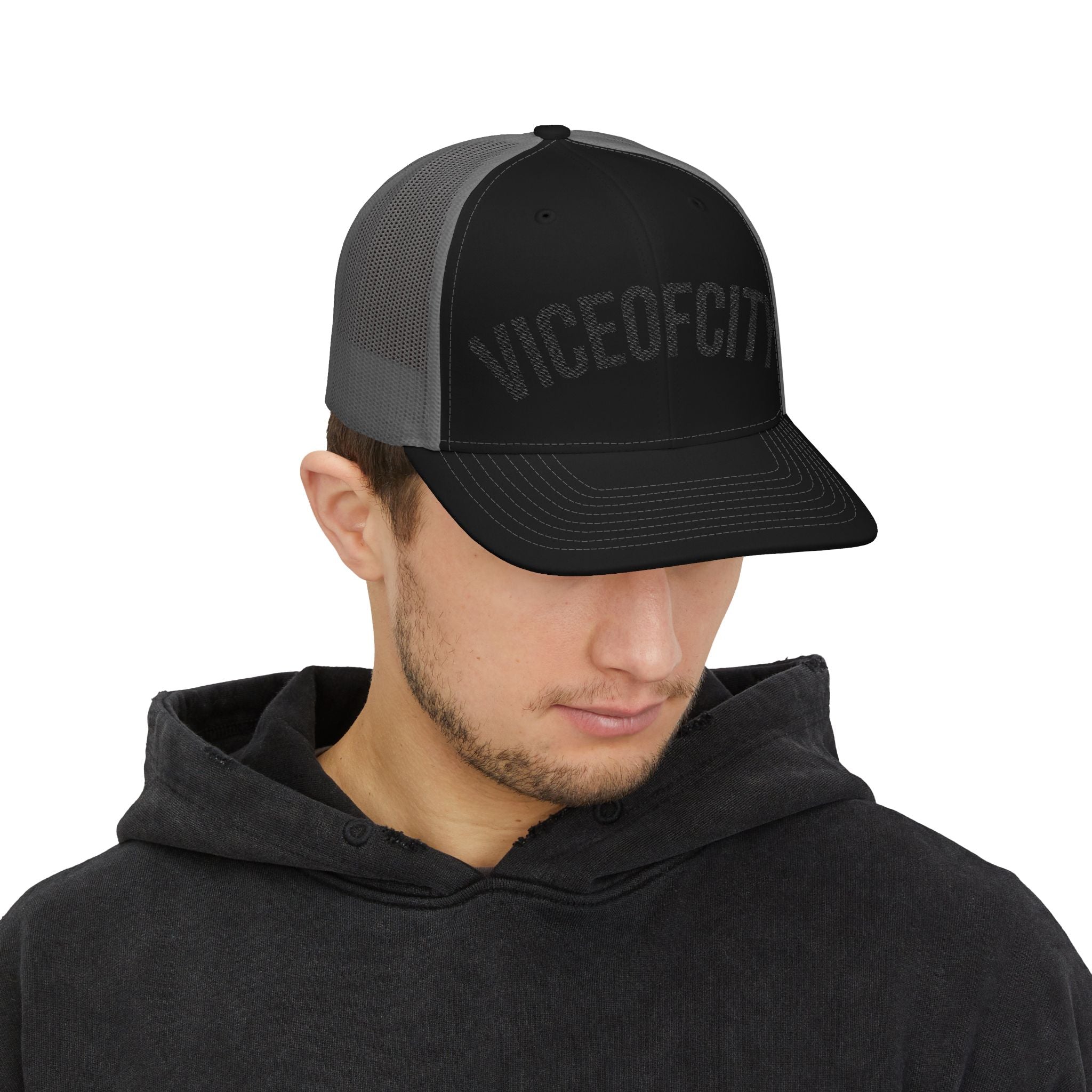 Viceofcity Trucker Cap | Mesh Snapback Hat, Distressed Text Design-thumbmail-15