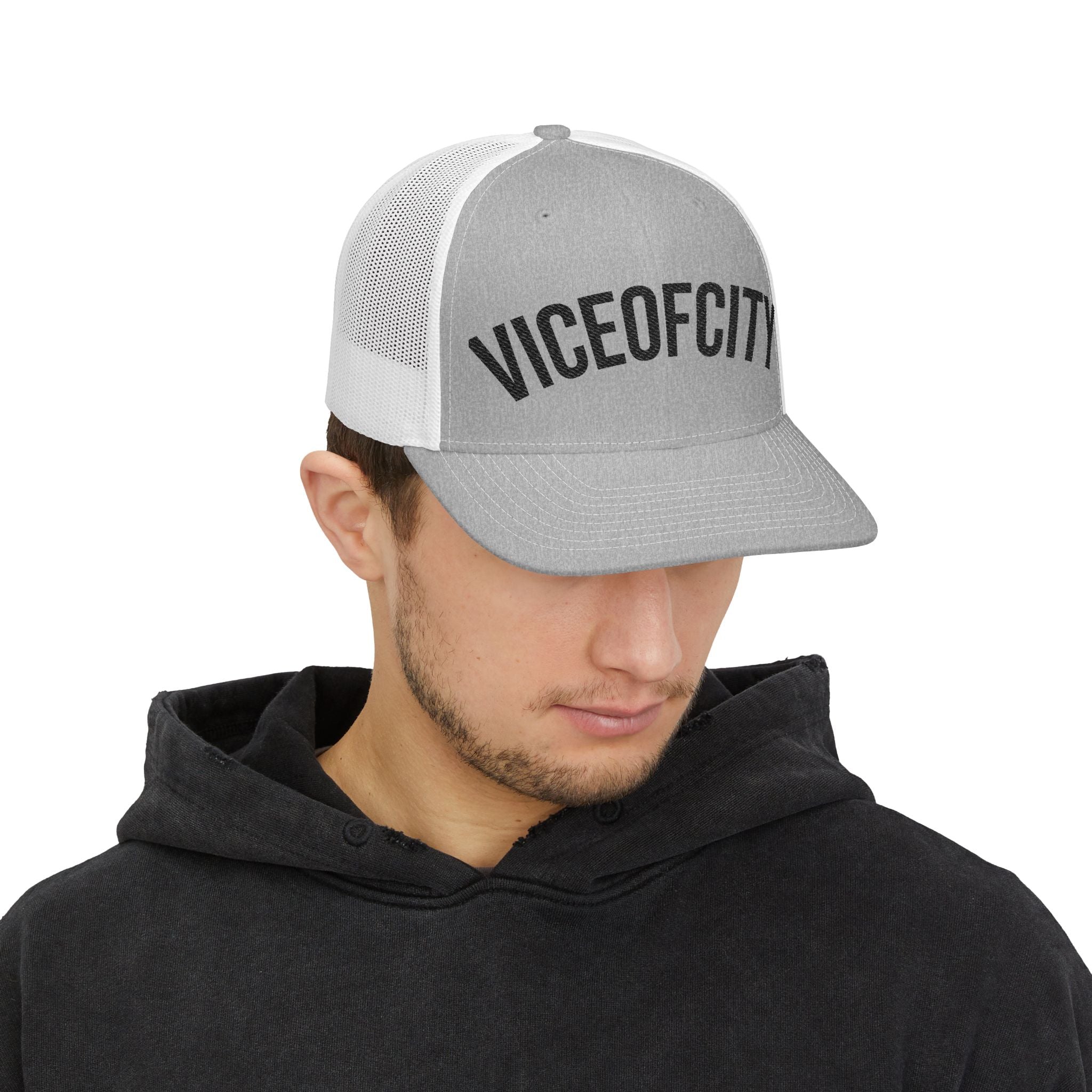 Viceofcity Trucker Cap | Mesh Snapback Hat, Distressed Text Design-thumbmail-12