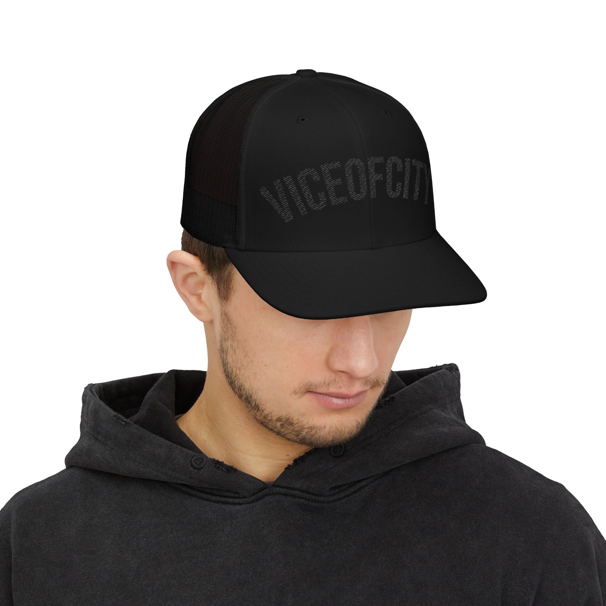Viceofcity Trucker Cap | Mesh Snapback Hat, Distressed Text Design-thumbmail-18