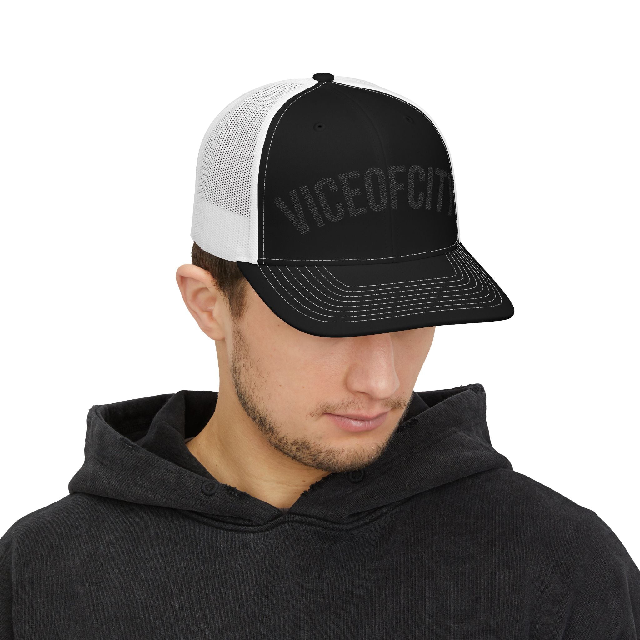 Viceofcity Trucker Cap | Mesh Snapback Hat, Distressed Text Design-thumbmail-9