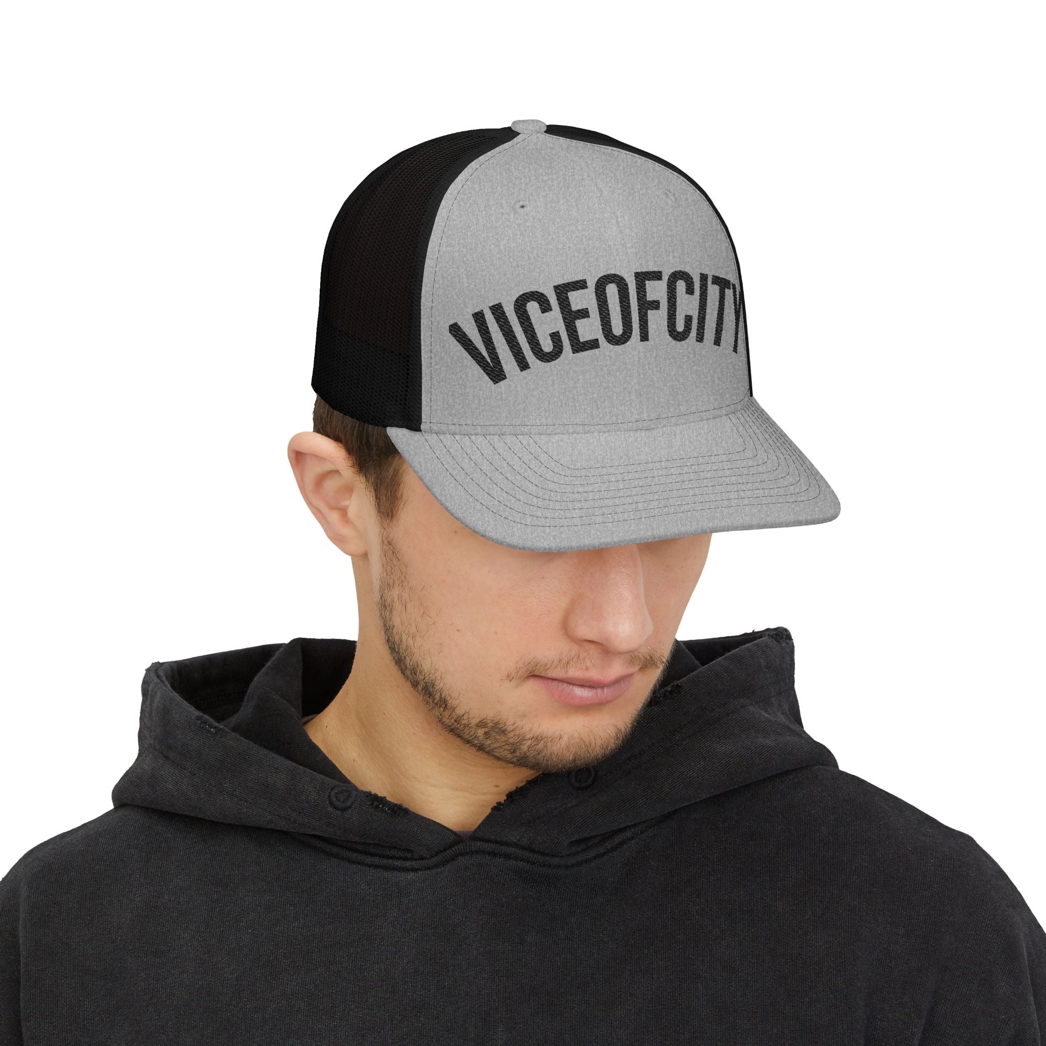 Viceofcity Trucker Cap | Mesh Snapback Hat, Distressed Text Design-thumbmail-24